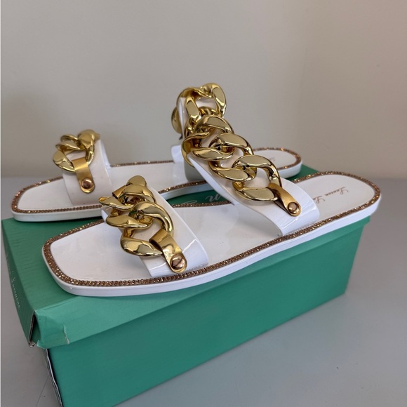 lauren larraine chan white and gold sandals womens 10 - Picture 1 of 6